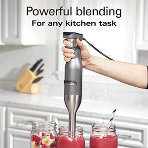 Hamilton Beach Professional Electric Immersion Hand Blender, Stainless Steel, Variable Speed, 300 Watts, LED Screen, Whisk, Silver (59750)