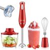 Immersion Blender, 500W 4-in-1 Multi-Purpose Hand Blender for Kitchen CWIIM, Handheld Mixer Stick with 16.9OZ Food Chopper, 20.3OZ Container, Egg Whisk for Puree Infant Food Smoothies Sauces Soups Red