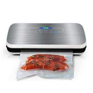 NutriChef PKVS Sealer | Automatic Vacuum Air Sealing System Preservation w/Starter Kit | Compact Design | Lab Tested | Dry & Moist Food Modes | Led Indicator Lights, 12", Silver