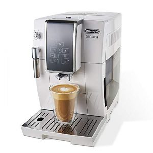 De'Longhi Dinamica Automatic Coffee & Espresso Machine TrueBrew (Iced-Coffee), Burr Grinder + Descaling Solution, Cleaning Brush & Bean Shaped Icecube Tray, White & Water Filter, White - DLSC002