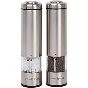 Latent Epicure Battery Operated Salt and Pepper Grinder Set (Pack of 2 Mills) - Complimentary Mill Rest | Bright Light | Adjustable Coarseness |