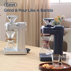 Gevi 4-in-1 Smart Pour-over Coffee Machine Fast Heating Brewer With Built-In Grinder, 51 Step Grind Setting, Automatic Barista Mode, Custom Recipes, Descaling Function, Silver, Aluminum, 1000W