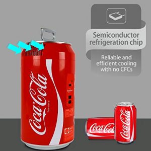 Coca-Cola Portable 8 Can Thermoelectric Mini Fridge 5.4 L/ 5.7 Quarts Capacity, 12V DC/110V AC Cooler for home, den, dorm, cottage, cabin, beer, beverages, snacks, skincare, cosmetics, medication