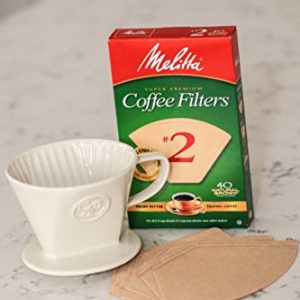 Pour Over Coffee Dripper - Single Cup Ceramic Coffee Maker with 40 Count Melitta Filters by Simply Charmed