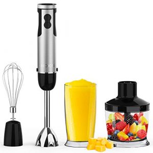 KOIOS Immersion blender 800 Watt 12 Speed,4-In-1 Multifunctional 304 Stainless Steel Electric Hand Blender for Kitchen with 600ml Mixing Beaker, 500ml Chopper Bowl and Whisk, BPA-free