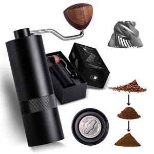 Cardellino Premium Manual Coffee Grinder Stainless Steel with Aluminum Housing – Conical Hand Coffee Grinder Burr Mill with 5-Axis Grinding Burr and 12 Adjustable Settings – Smooth Grinding Action