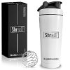 Premium Stainless Steel Shaker - Double Wall Vacuum Insulated Protein Shaker Bottle with Mixer Ball for Gym - Leakproof One-Click Lid - BPA-Free Metal Smoothie Cup for Hot & Cold Drinks - 25oz (White)