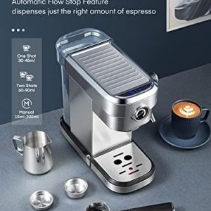 FOHERE Espresso Machine, 15 Bar Espresso and Cappuccino Maker with Milk Frother Steam Wand, Professional Compact Coffee Machine for Espresso, Cappuccino, Latte and Mocha, Brushed Stainless Steel