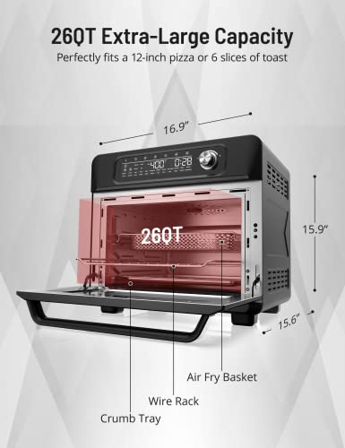 Air Fryer Toaster Oven Combo 26QT for 12" Pizza & 6 Breads, Paris Rhône Digital Airfryer Convention Oven 1700W Countertop Kitchen Small Appliance w/ Rack Tray Recipes for Rotisserie, Roast, Bake, Broil, Up to 450°F