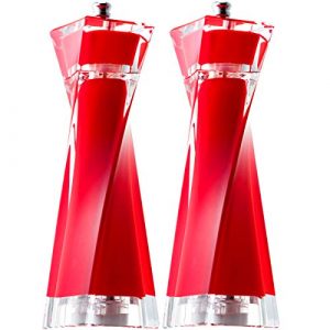 MITBAK Acrylic Red Salt and Pepper Grinders Set | Sea Salt and Pepper Mills Easy to Use and Equipped with Adjustable Coarseness And Ceramic Mechanism | Unique Kitchen Gadgets | Premium Quality