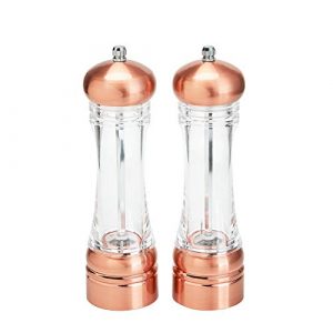 8inches Salt and Pepper Grinders Refillable Set, Clear Ceramic Peppercorns Sea Salt Mill with Adjustable Coarseness, for Kitchen Restaurant by DEERLET (2pcs)