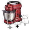 Hamilton Beach Electric Stand Mixer, 4 Quarts, Dough Hook, Flat Beater Attachments, Splash Guard 7 Speeds with Whisk, Red