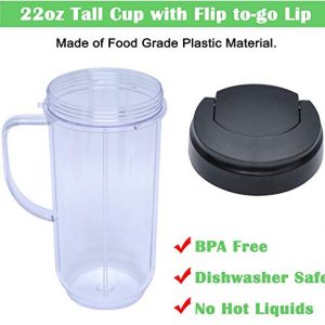 22 oz Tall Cup with Flip Top To-Go Lid and Cross Blade Replacement Compatible with Magic Bullet 250W MB1001 Blenders