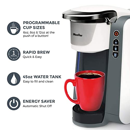 Mueller Single Serve Pod Compatible Coffee Maker Machine With 3 Brew Sizes, Rapid Brew Technology with Large Removable 45 oz Water Tank