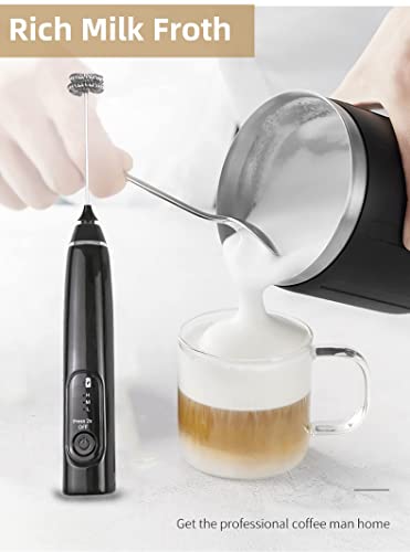 Milk Frother Mixer Whisk Rechargeable - Multifunction Stainless Steel 3-Speed Adjustable Mixer Electric Handheld Easy Use & Clean Coffee Whisk Frother for Lattes Cappuccino Matcha Egg Mix Keto Diet