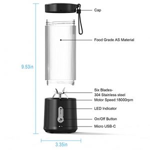 Portable Blender Personal Size Blender - USB Rechargeable 4000mAh 15.2OZ Mini Blender with 6 Blades Juicer Cup | Shakes and Smoothies | Baby Food Mixer | for Home Sports Outdoors Travel