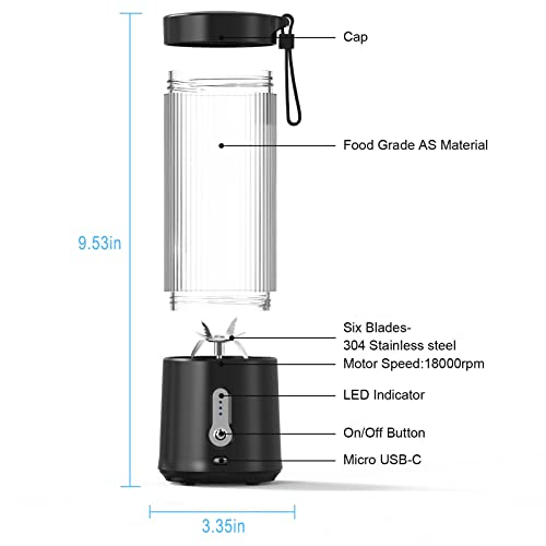 Portable Blender Personal Size Blender - USB Rechargeable 4000mAh 15.2OZ Mini Blender with 6 Blades Juicer Cup | Shakes and Smoothies | Baby Food Mixer | for Home Sports Outdoors Travel