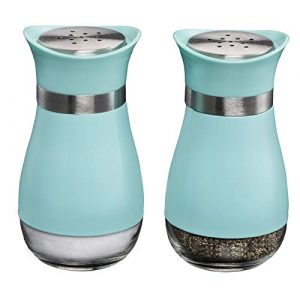 MITBAK Salt and Pepper Shakers (2-Pc. Set) Elegant w/Clear Glass Bottom | Compact Cooking, Kitchen and Dining Room Use | Classic, Refillable Design (Blue)