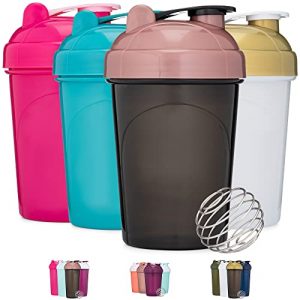 [4 Pack] 20-Ounce Shaker Bottle | Protein Shaker Cup 4-Pack with Wire Whisk Balls (Black/Rose, Pink, Teal, White/Gold)| Protein Shaker Bottle Set is BPA Free and Dishwasher Safe