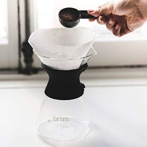 Brim 6 Cup Pour Over Coffee Maker Kit, Simply Make Rich, Full-Bodied Coffee Every Time, Set Includes Glass Carafe, SCA Measuring Scoop, Silicone Sleeve, and Healthy-Eco Reusable Filter, Black