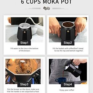 Yabano Stovetop Espresso Maker, 6 Cups Moka Coffee Pot Italian Espresso for Gas or Electric Ceramic Stovetop, Italian Coffee maker for Cappuccino or Latte (6 Cups)