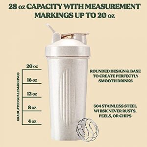 FEBU Eco-Friendly Protein Shaker Bottle 28oz, Sand | Biodegradable Wheat Straw | Durable & Portable Pre & Post Workout Shaker Bottle for Protein Mixes | Sustainable Blender Mixer