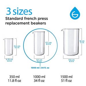 GROSCHE Standard Universal design French Press Replacement Glass Beaker French Press Coffee makers (1000 ml / 34 oz / 8 demitasse cup carafe) Fits Most Brands