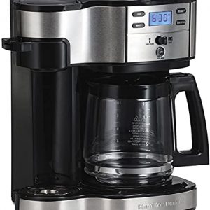 Hamilton Beach 2-Way Brewer Coffee Maker, Single-Serve and 12-Cup Pot, Stainless Steel (49980A), Carafe & 2 Slice Extra Wide Slot Toaster with Shade Selector, Toast Boost, Auto Shutoff, Black (22633)
