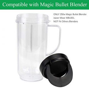 22oz Tall Mug cup with Flip Top To-go Lid Compatible with 250W Magic-Bullet MB 1001 MB 1001B MBR-1701 MBR-1702 MBR-1101 MB-BX1770-02 MBR-0301 Blender Juicer by Funmit (1 22oz cup)
