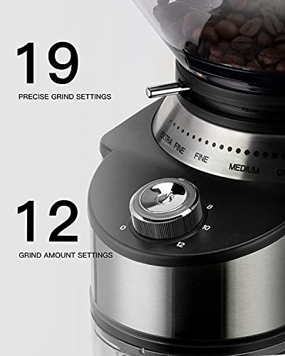 Electric Conical Burr Coffee Grinder, Adjustable Burr Mill with 19 Precise Grind Setting, Stainless Steel Coffee Grinder Electric for Drip, Percolator, French Press, Espresso and Turkish Coffee Makers