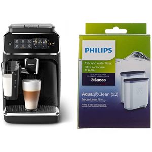 Philips 3200 Series Fully Automatic Espresso Machine w/ LatteGo, Black, EP3241/54 & Philips Saeco AquaClean Filter 2 Pack, CA6903/22