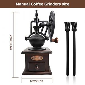 Manual Coffee Grinder, Untimaty Vintage Style Wooden Hand Grinder Hand Coffee Grinder Antique Cast Iron Roller Classic French Press Coffee Mill Hand Crank Coffee Grinders With Brush