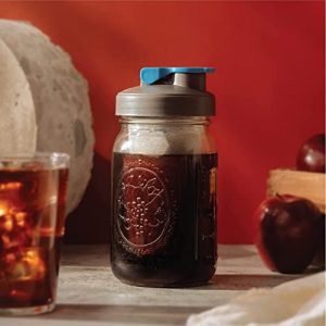 County Line Kitchen - Cold Brew Mason Jar iced Coffee Maker, Durable Glass, Heavy Duty Stainless Steel Filter, Flip Cap Lid - 64 oz (2 Quart / 1.9 Liter), With Handle