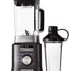 Calphalon Auto-Speed 68 Oz Blender with Blend-N-Go Smoothie Cup and BPA-free Tritan Jar | 1100-Watt Base, Dark Stainless Steel