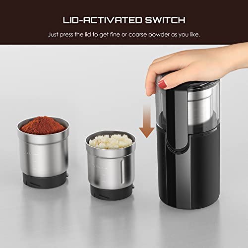 VBG Electric Spice and Coffee Grinder, Coffee Bean Grinders for Seeds, Herbs, Nuts, Grains Dry and Wet Grinder with 2 Stainless Steel Blades Removable Bowls, Black