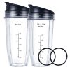 Blender Replacement Cups for Ninja Blender, 24OZ Cups with 2 Sip Seal Lids & 2 Gaskets, Compatible with Nutri Ninja Auto IQ Series Blenders BL450 BL454 BL456 BL480 BL490 BL640 BL642 BL680(2 Pack)