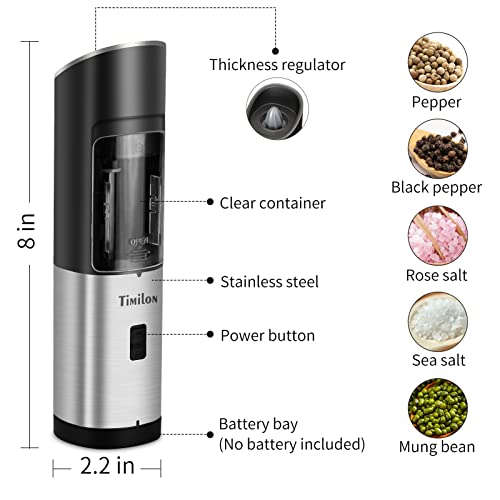 Gravity Electric Salt and Pepper Grinder Set, Automatic Salt and Pepper Mill Grinder Battery Operated With LED Light Adjustable Coarseness, One Hand Automatic Operation (1 Pack)