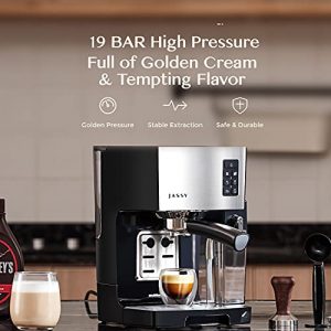 Espresso Coffee Machine 19 Bar Fast Heating Automatic Cappuccino Coffee Maker with Foaming Milk Tank,Multiple Functions for Espresso/Moka/Cappuccino,Self-Cleaning System,1250W(110V)