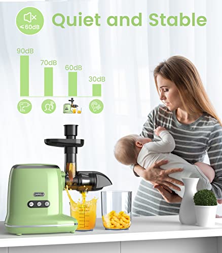 Juicer Machines, ORFELD Cold Press Juicer with 92% Juice Yield & Purest Juice, Easy Cleaning & Quiet Motor Juice Extractor for Vegetables and Fruits (Green)
