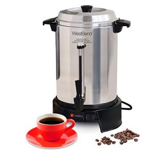 West Bend 13500 Coffee Urn Commercial Highly-Polished Aluminum NSF Approved Features Automatic Temperature Control Large Capacity with Fast Brewing and Easy Clean Up, 55-Cup, Silver