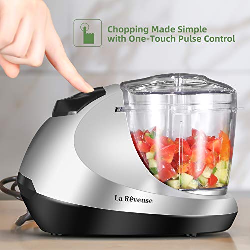 La Reveuse Electric Mini Food Chopper, Vegetable Fruit Cutter, Meat Grinder Mincer, Small Food Processor with 1.3-Cup Prep Bowl, Silver