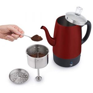 Moss & Stone Electric Coffee Percolator| Red Body with Stainless Steel Lid Coffee Maker | Percolator Electric Pot, Red Camping Coffee Pot - 10 Cups