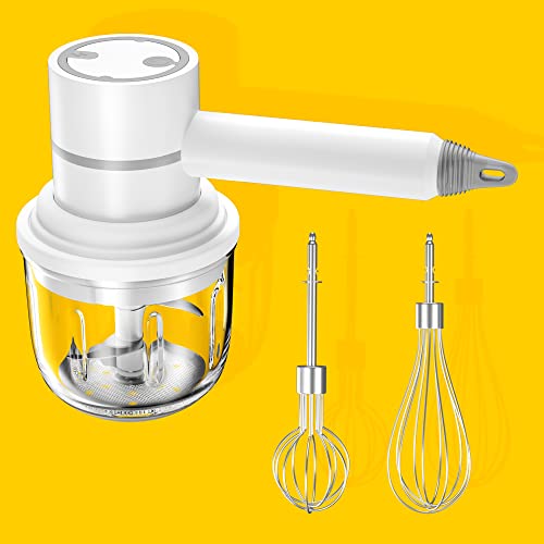 Homelet Hand Mixer Electric 2 Cup 3 in 1 10.2 OZ Mini Hand Blender Meat Grinder Eggbeater Cream Beater Baby Food Chopper Garlic Masher Hand-held Mixer