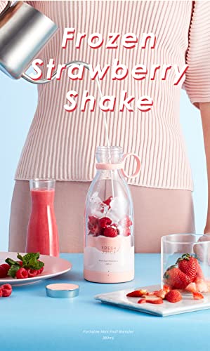 Portable Blender, Personal Size Blender, Battery Powered USB Blender, Wireless Charging with Four Blades, Mini Blender Travel Bottle for Juice, Shakes, and Smoothies. (Pink)