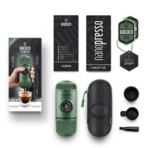 WACACO Nanopresso Portable Espresso Maker Bundled with Protective Case, Upgrade Version of Minipresso, Mini Travel Coffee Machine, Perfect for Camping, Travel and Office (New Elements Moss Green)