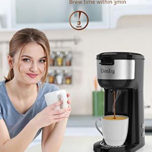 Dnsly Coffee Maker Single Serve, for Capsule Pod & Ground Coffee 2 in 1 Dual Hot Coffee Machine, Strength-Controlled Self Cleaning Function Portable Coffee Brewer, Advanced Black