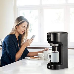 Coffee Maker, Single Serve Brewer for Single Cup, One Cup Coffee Maker With Permanent Filter, 6oz to 14oz Mug, One-touch Control Button with Illumination, Black