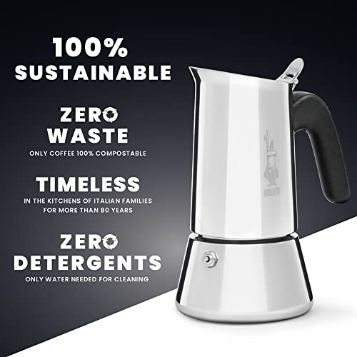 Bialetti Venus 6-Cup Stainless Steel Induction-Capable Stovetop Espresso Maker, Silver