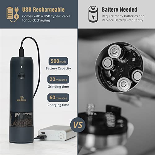 Electric Salt and Pepper Grinder Set - USB Rechargeable Electric Grinders - Adjustable Ceramic Grind Mill Set for Black Peppercorn - Automatic Pepper Grinder With LED Light - 1xBlack And 1xWhite