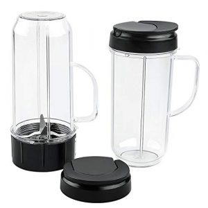 Livtor 2-Pack 22 Oz Tall Blender Cups with 2 Flip Top To-Go Lids & 1 Cross Blade, Compatible with Magic Bullet Blenders 250W MB1001